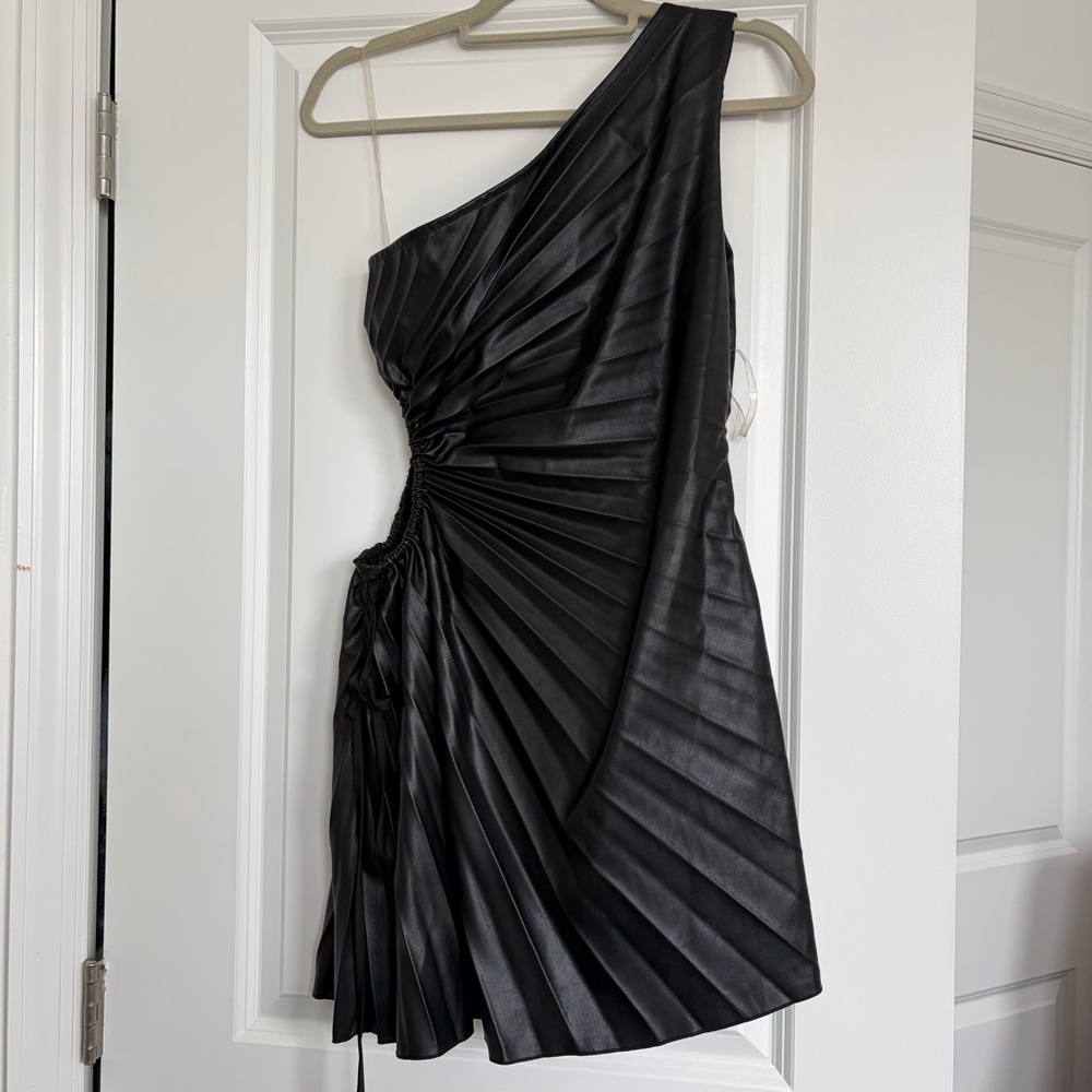 Fashion Nova Black One-Shoulder Pleated Mini Dress